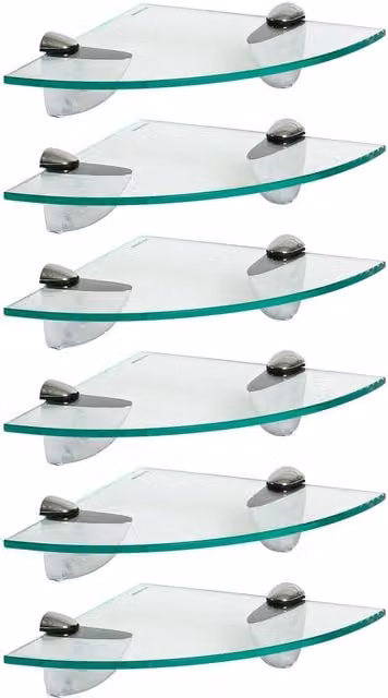 Harbour Housewares Transparent Glass Corner Bathroom Shelf with Silver Chrome Wall Mount, W/D/H: 20 x 20 x 6 cm