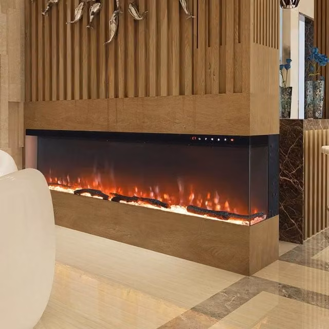 PAWNORA Electric 3 Sided Media Fire Standing Heater with 9 Flames in Black, W: 152.4 cm, H: 44.0 cm – 1