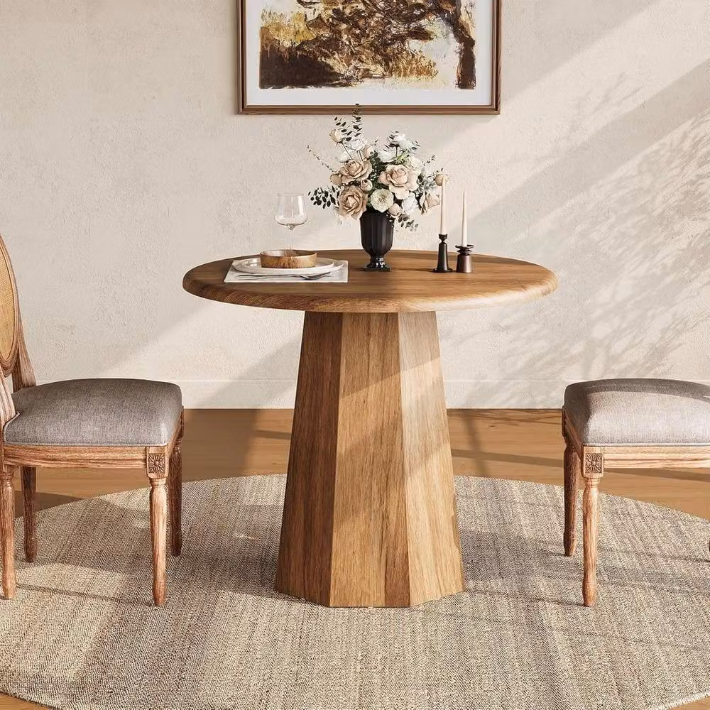 VOGREX Round Wooden Dining Table in Brown, Diameter: 80 cm, Height: 80 cm – 2