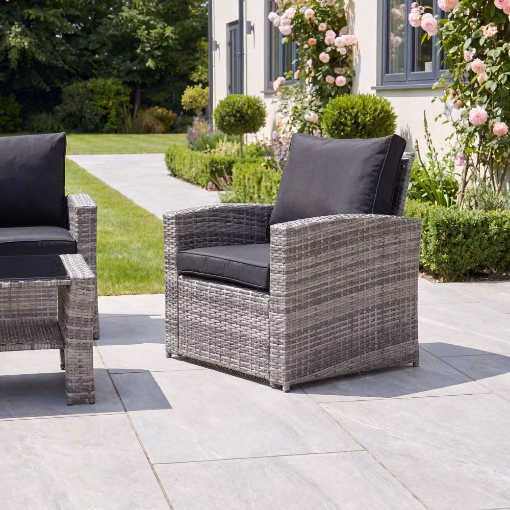 Artemis Home Pallini 4 Piece Grey Rattan Patio Set with Upholstered Cushions – 4