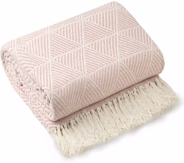 New Edge Blinds Geo Diamond Collection Cotton Throw in Pink, W/D/H: 228 x 254 cm