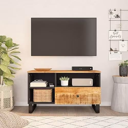 vidaXL Industrial TV Cabinet in Brown, Made from Solid Acacia and Engineered Wood with Metal Feet – 2