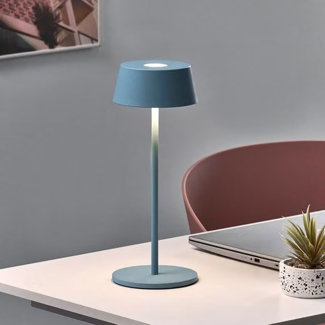 Wyld and Coco Blue Metal Wireless Table Lamp with USB C Rechargeable Battery and Touch Control