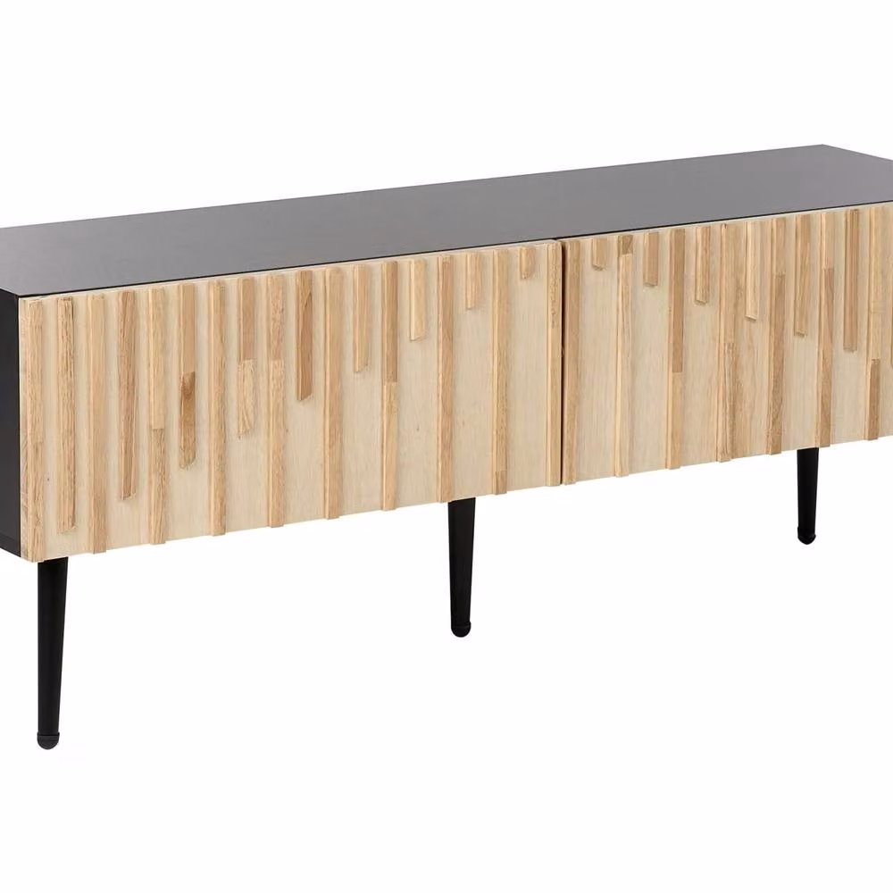 Wyld and Coco Industrial TV Stand with Black MDF Frame, Brown Rubberwood Doors and Iron Legs, W/D/H: 120 x 36 x 45 cm – 2