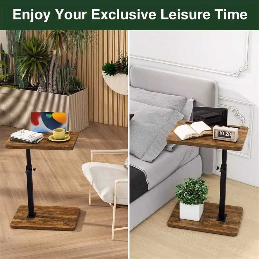 SPETLEK Adjustable Brown Sofa Side End Table with Rotating Top and Height Adjustment – 4