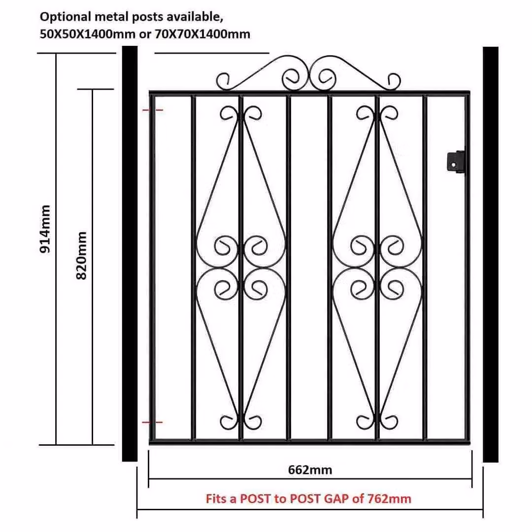 Burbage Iron Craft Stirling Scroll Low Flat Top Single Gate in Black, W/H: 76.2 x 91.4 cm – 2
