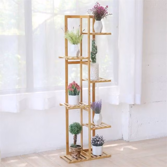 NESTLUNE 6 Tier Bamboo Ladder Plant Stand in Brown, W/D/H: 100 x 15 x 15 cm