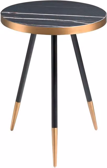 Angel Cerda Round Side Table with Black Ceramic Marble Top and Metal Legs, Diameter: 56 cm, Height: 46 cm – 1