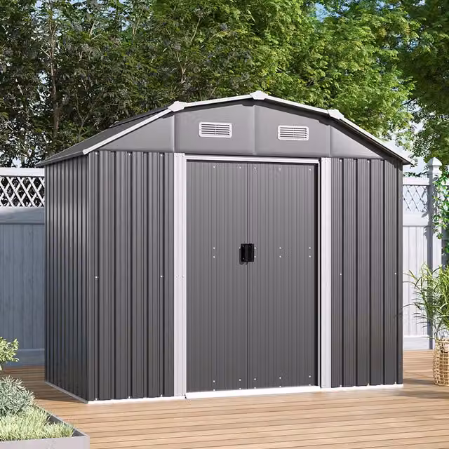 Lifeideas Grey Metal Garden Shed with Curved Roof and Sliding Doors