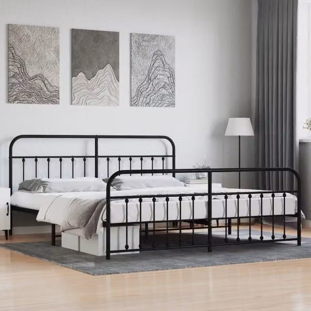 Berkfield Home Metal Bed Frame with Headboard and Footboard in Black W/D/H: 193 x 203 cm