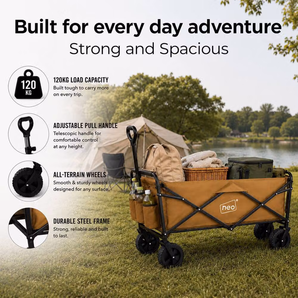Neo Folding Garden Wagon Cart in Beige with 138L Capacity and 120kg Load Limit – 3