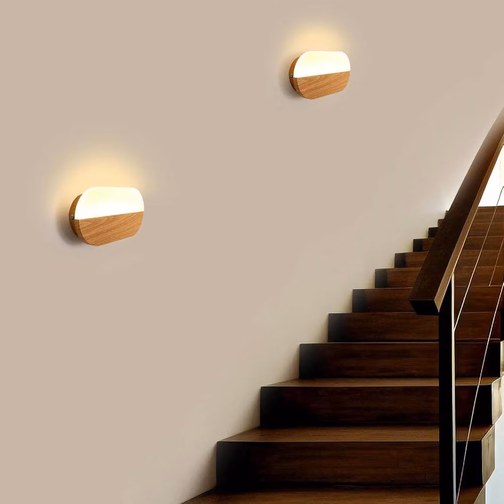 Goeco Modern Scandinavian Wooden LED Wall Light, 7W Warm White 3000K, White and Wood – 4