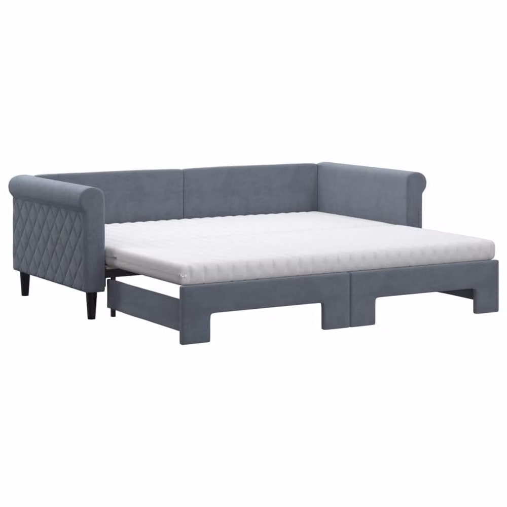 Berkfield Home Daybed with Trundle and Mattresses in Dark Grey Velvet, W/D/H: 90 x 190 cm – 2