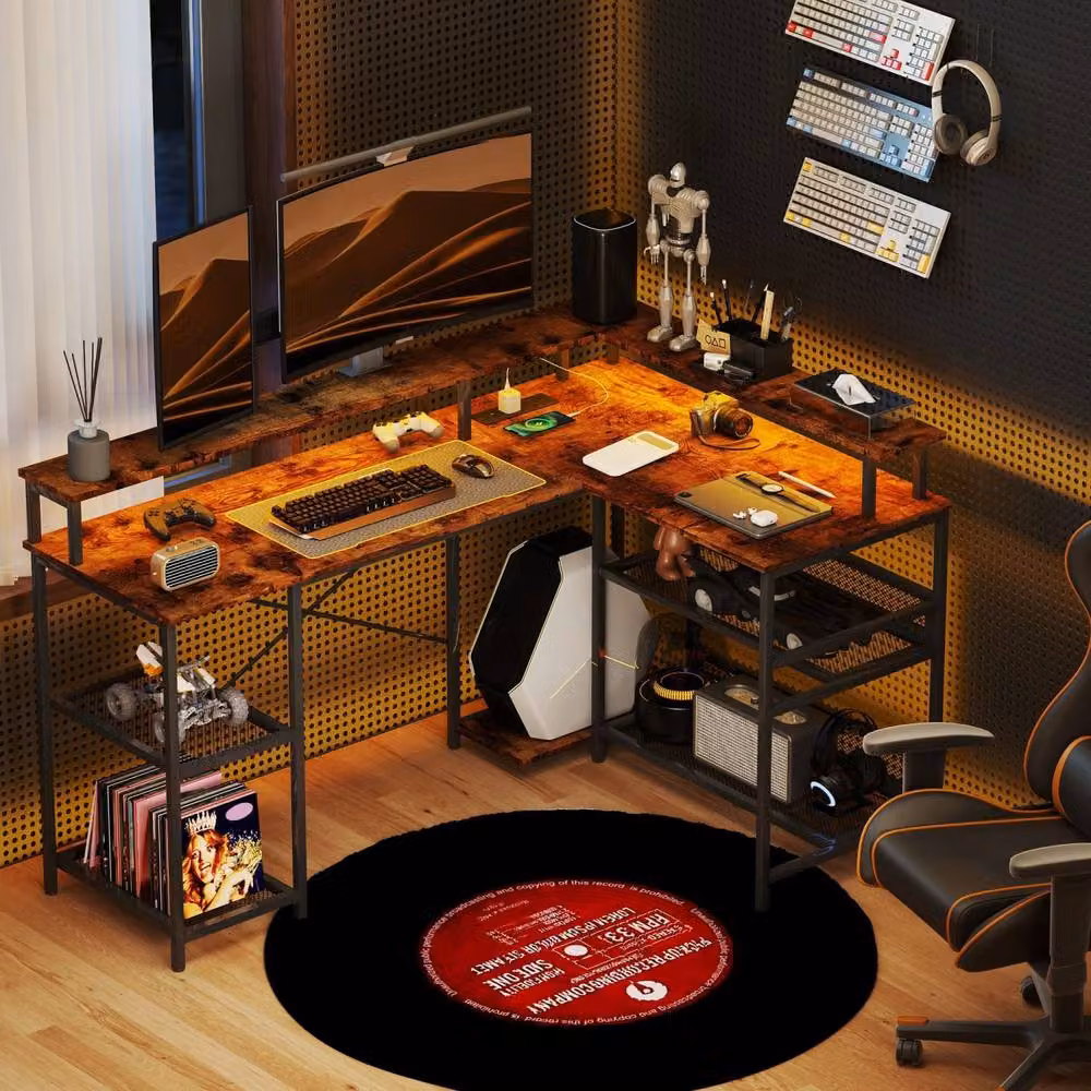 Wyld Haus Mosovi Rustic Brown L Shaped Corner Desk with RGB LED Lighting – 3