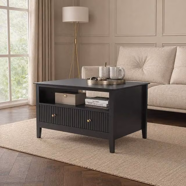 Melody Maison Hales Black Fluted Coffee Table with Four Drawers and One Shelf – 1