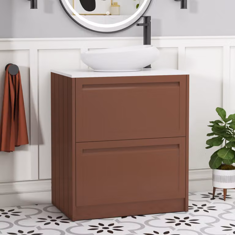 Royal Bathrooms Elmore Floor Standing Vanity Unit with Nova Basin, Terracotta Clay and Plain White Worktop, 700mm Width