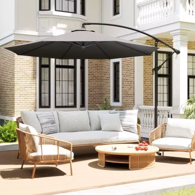 Outsunny Grey Cantilever Banana Parasol Garden Umbrella 3 m