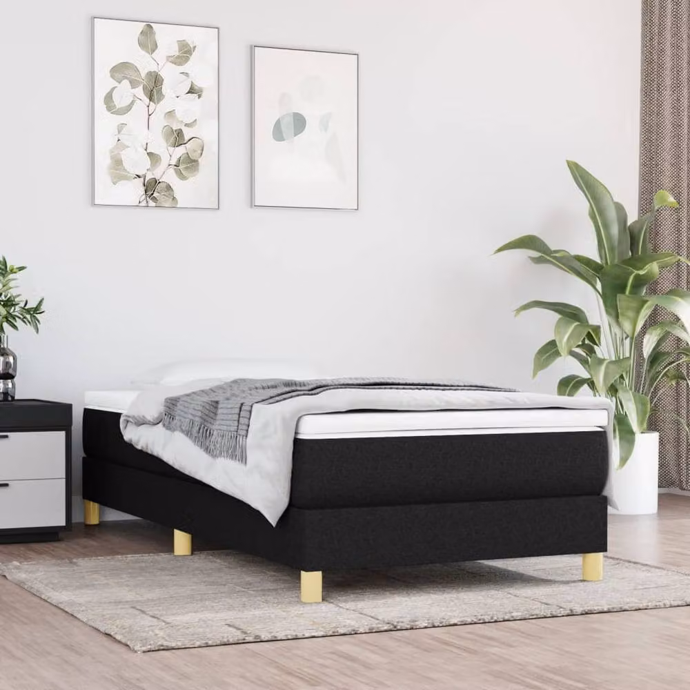 Berkfield Home Single Fabric Box Spring Bed Frame, Black, W/D/H: 90 x 190 x 25 cm – 2