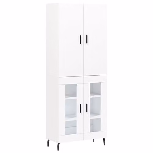 vidaXL Modern White Highboard with Glass Doors, W/D/H: 69.5 x 34 x 180 cm