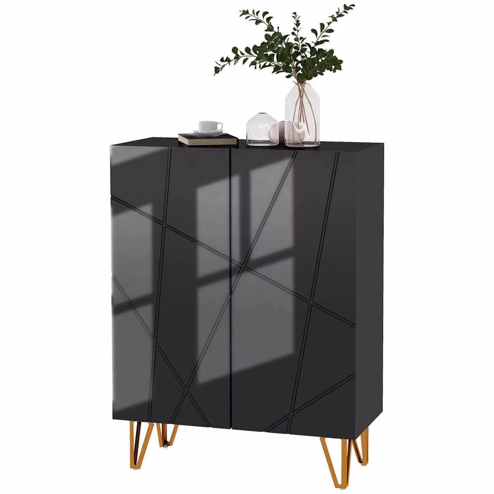 FORGEVIO Modern Glossy Black Shoe Storage Cabinet with Soft-Close Hinged Doors and Internal Shelves, W/D/H: 72 x 31.5 x 95 cm – 6