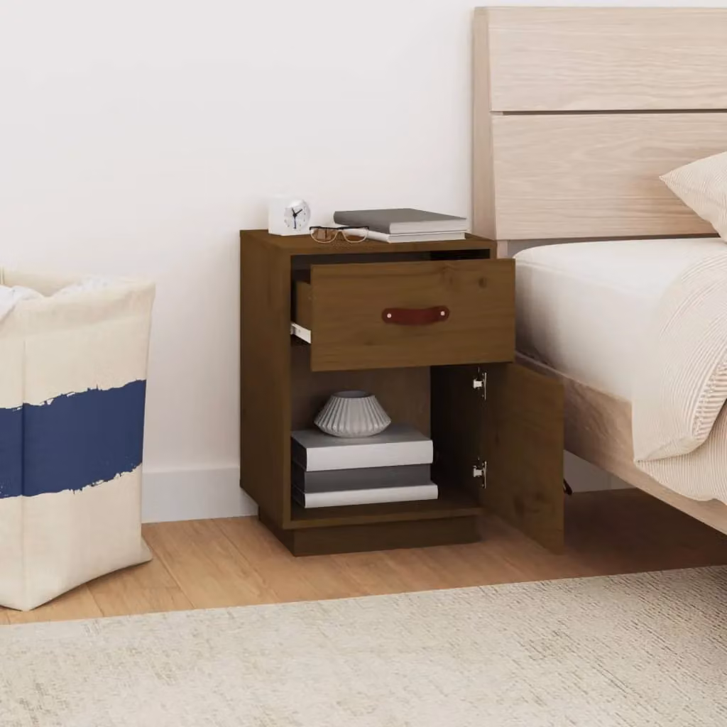 Berkfield Home Set of 2 Solid Wood Pine Bedside Cabinets in Honey Brown, W/D/H: 40 x 34 x 55 cm – 2