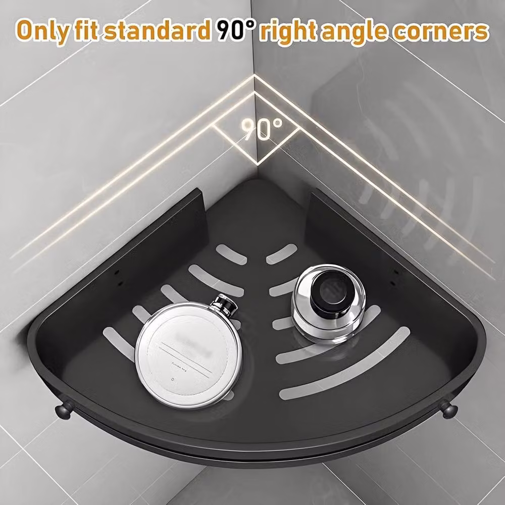 VOGREX 3 Layer Wall Mount Corner Shower Caddy with Hooks in Black – 4