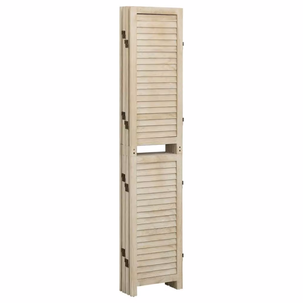Berkfield Home Beautiful 6-Panel Room Divider in Light Beige Solid Paulownia Wood, H 210 cm x W 165 cm – 2