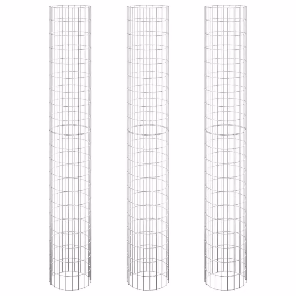 Berkfield Home Circular Gabion Raised Beds, 3 Piece Set, Galvanised Steel, Silver, Diameter: 30 cm, Height: 200 cm
