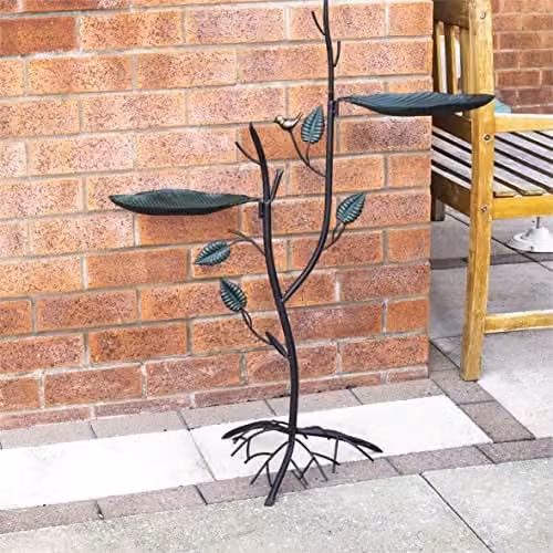 St Helens Home & Garden Ornamental Leaf and Root Design Metal Bird Bath and Feeder, Round, H: 104.0 cm, W: 71.0 cm, D: 33.0 cm – 3