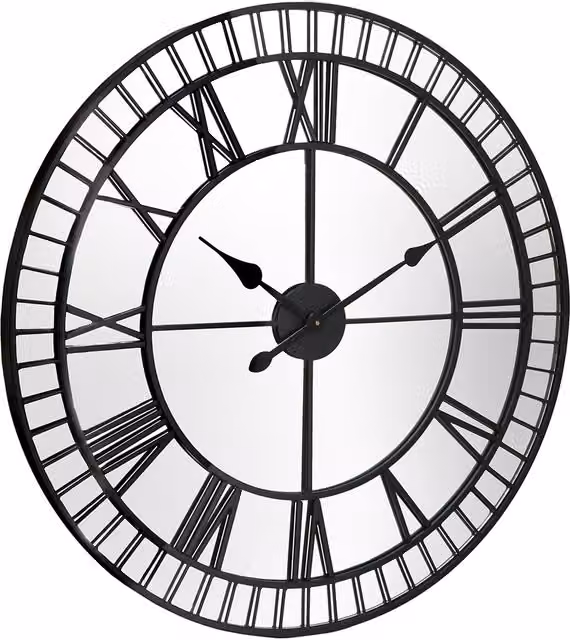 Charles Bentley Windermere Mirrored Skeleton Wall Clock, Black, Diameter: 90 cm
