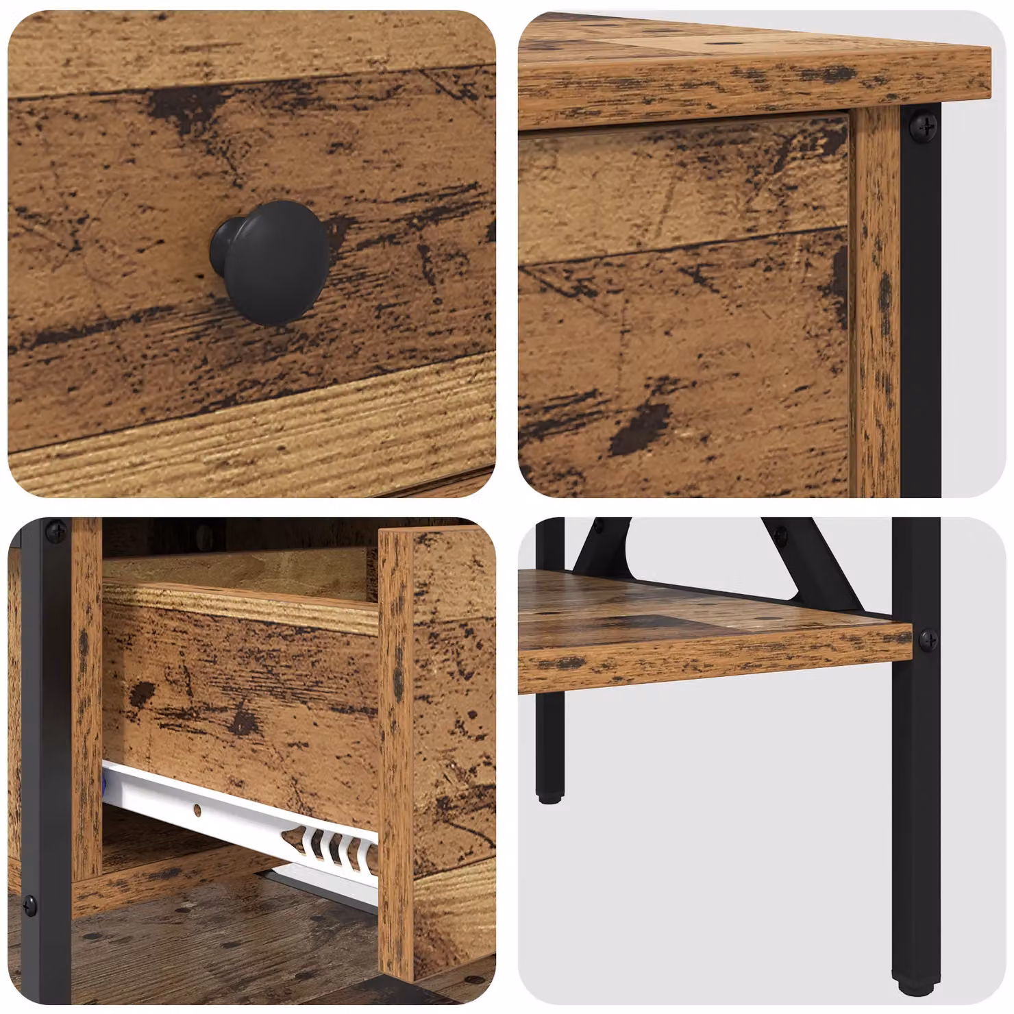 Berkfield Home Modern Bedside Table in Brown Old Wood, W/D/H: 40 x 42 x 45 cm – 5
