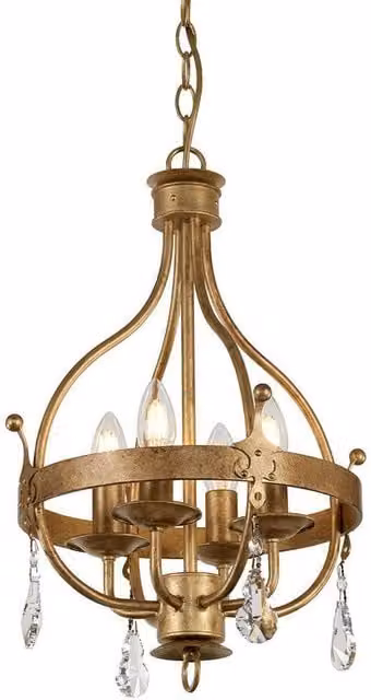 Elstead Windsor 4 Light Cage Pendant Lantern in Gold and Brass with Crystal Details, E14