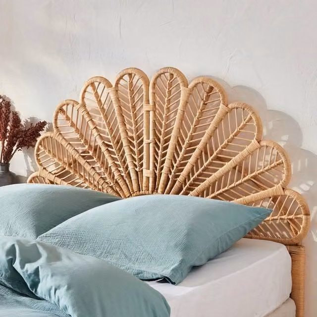 sweeek Natural Rattan Headboard for Double Bed, Light Brown – 1