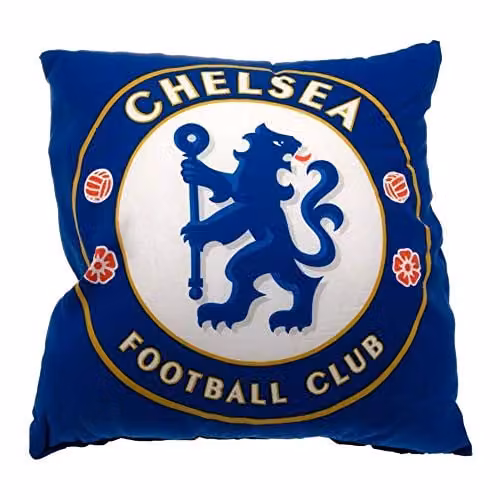 Chelsea FC Official Football Crest Square Cushion in Blue and White