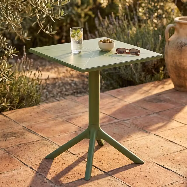 Core Products Modern Square Plastic Garden Bistro Table in Matt Green, W/D/H: 60 x 60 x 60 cm