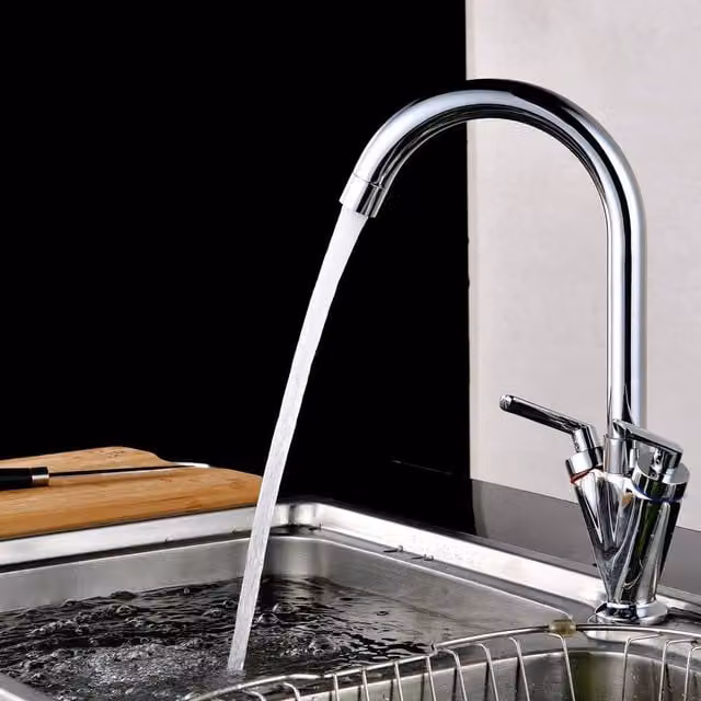 VOGREX Chrome Kitchen Mono Sink Tap with Luxury Waterfall Modern Single Lever Mixer in Silver