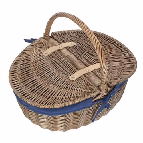 Red Hamper EH001N Wicker Oval Picnic Basket with Antique Wash Finish and Blue Lining – 1