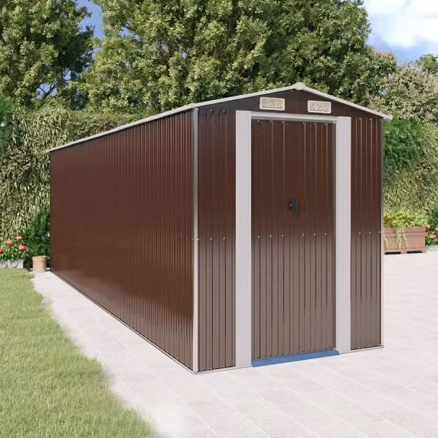 Berkfield Home Garden Shed in Dark Brown, Galvanised Steel, W/D/H: 192 x 606 x 223 cm – 1