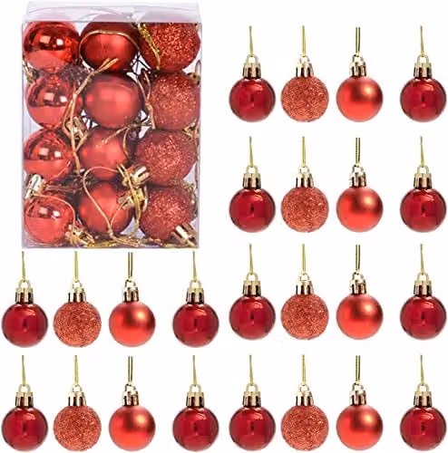 Shatchi 12-Piece Shatterproof Christmas Bauble Set in Red and Gold, 30mm Round Plastic Hanging Ornaments