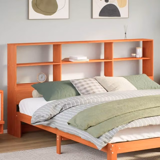 Berkfield Home Wax Brown Solid Wood Pine Headboard with Storage, Width: 180 cm