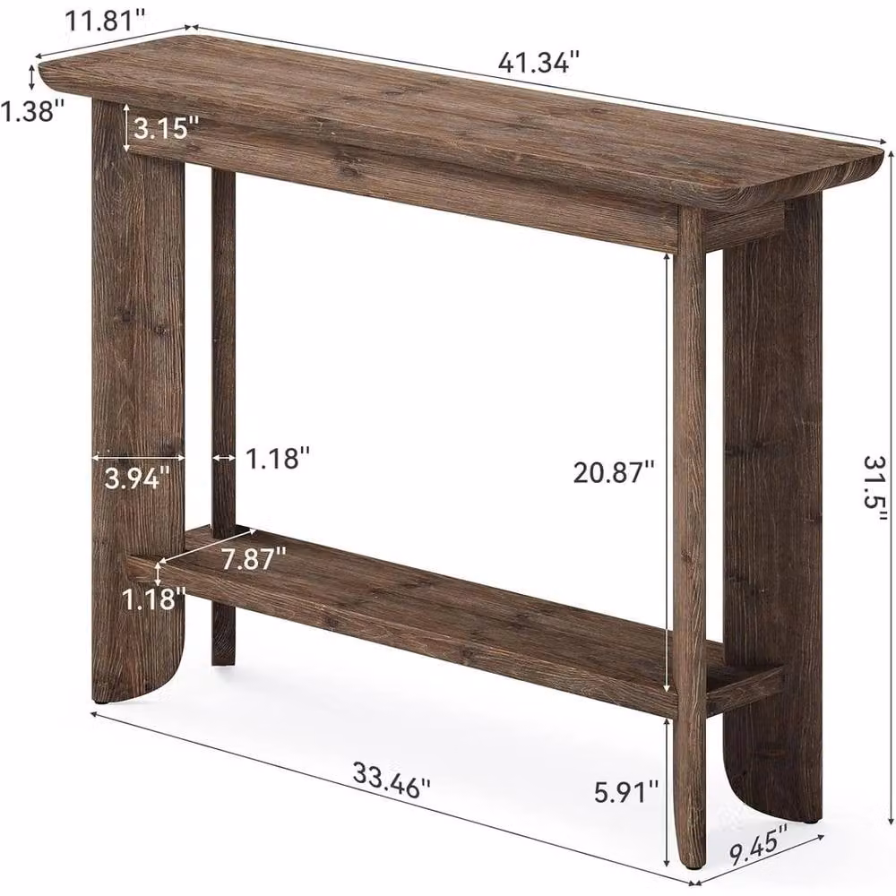 VOGREX Rustic Solid Wood Console Table with 2-Tier Storage Shelves in Brown, W/D/H: 105 x 30 x 79.99 cm – 2