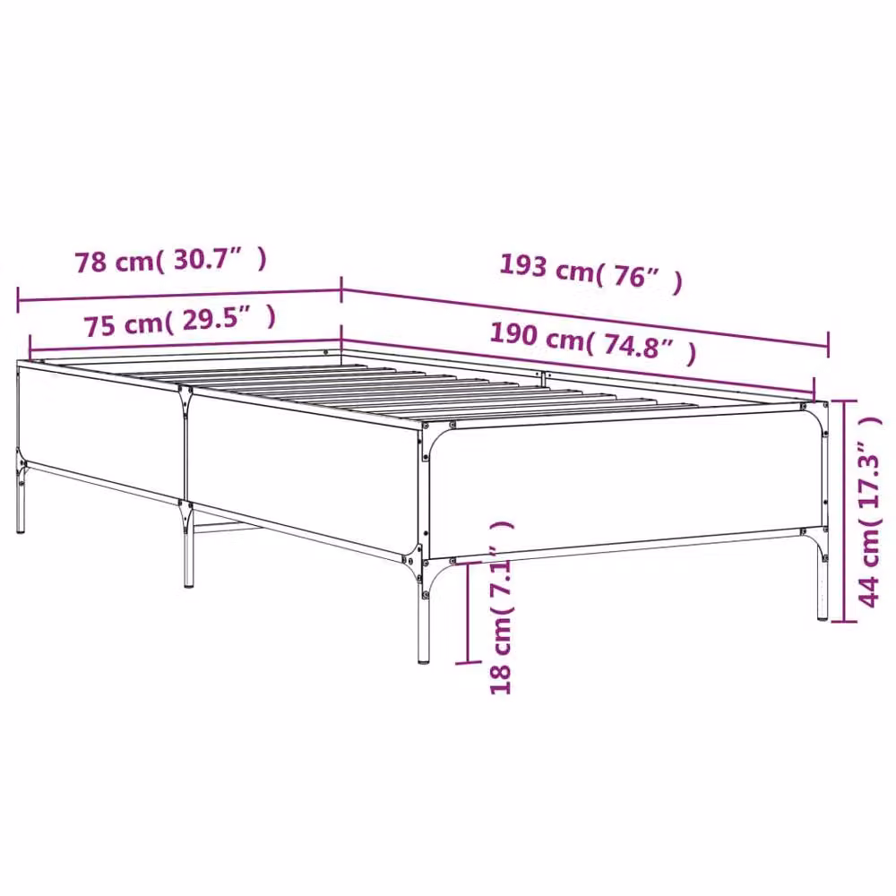 Berkfield Home Sonoma Small Single Bed Frame in Grey, W: 75 cm, L: 190 cm – 4