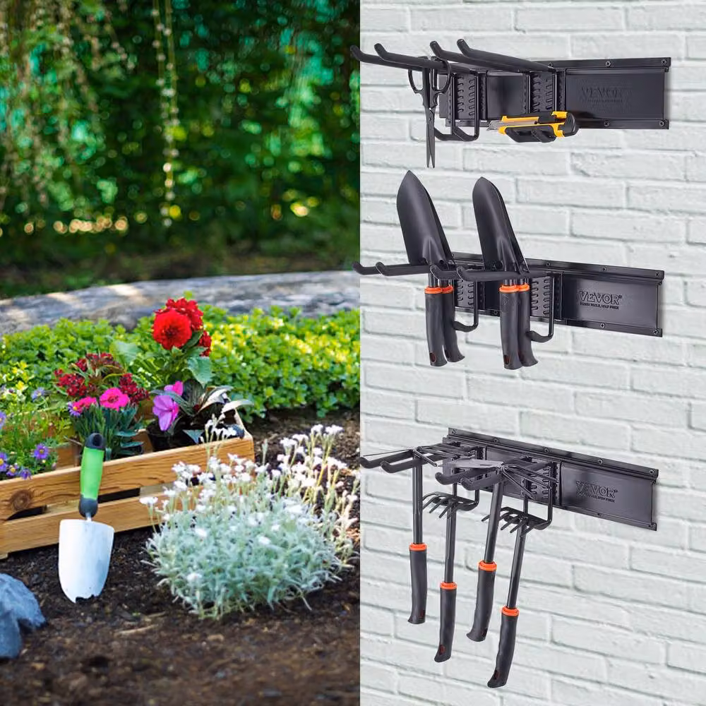 VEVOR Heavy Duty Wall Mount Steel Tool Organizer in Black with 6 Adjustable Hooks – 7
