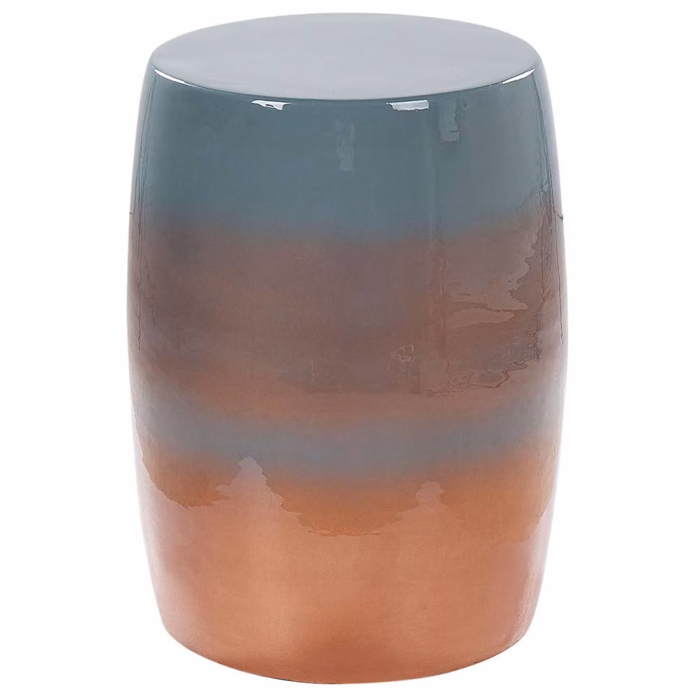 Wyld and Coco Modern Round Drum Accent Side Table in Gold, Brown and Blue Metal, Diameter: 28 cm – 2
