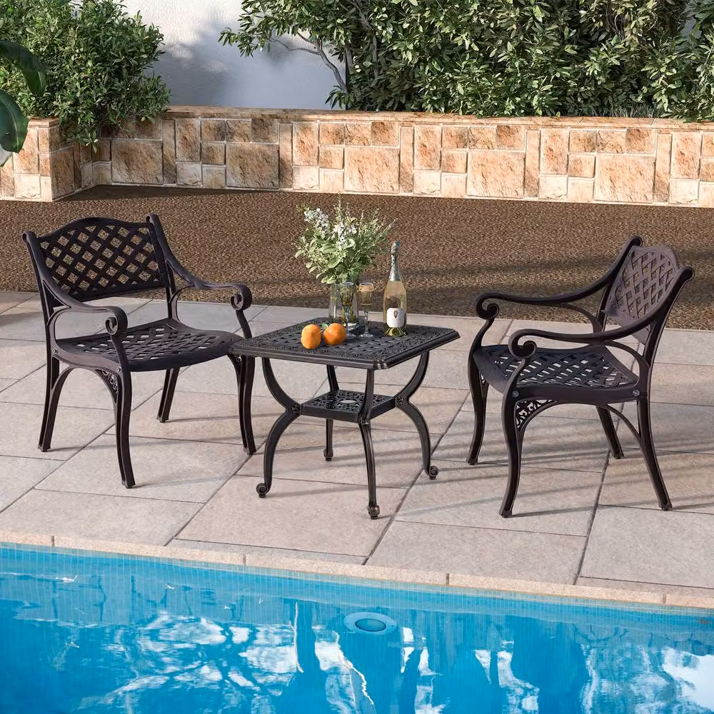 Gymax Square Outdoor Side Table with Shelf in Dark Brown Matt Metal – 5