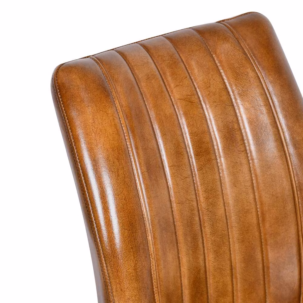 Elm Home And Garden Tan Brown Genuine Leather Kitchen Dining Chair with Cantilever Metal Base – 3