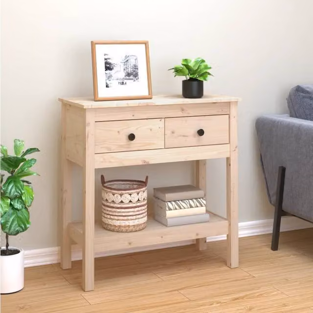 Berkfield Home Rustic Solid Pine Console Table, Brown, W/D/H: 75 x 35 x 75 cm