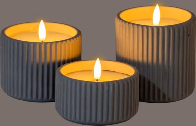 KDMK Luxe Collection Ribbed Medium LED Pillar Candle with Timer in Grey