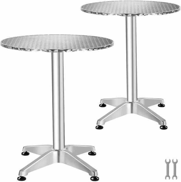 tectake Viktor Aluminum Bistro Table in Silver, Foldable and Height-Adjustable, Diameter: 60 cm