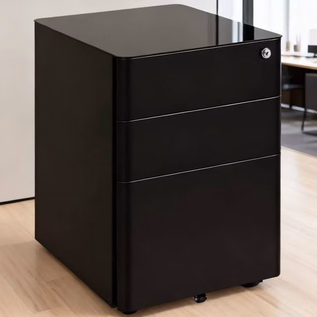 ERGOVEXA Lockable Steel Office Drawer Unit in Matt Black with Castors, W/D/H: 48 x 39 x 59 cm